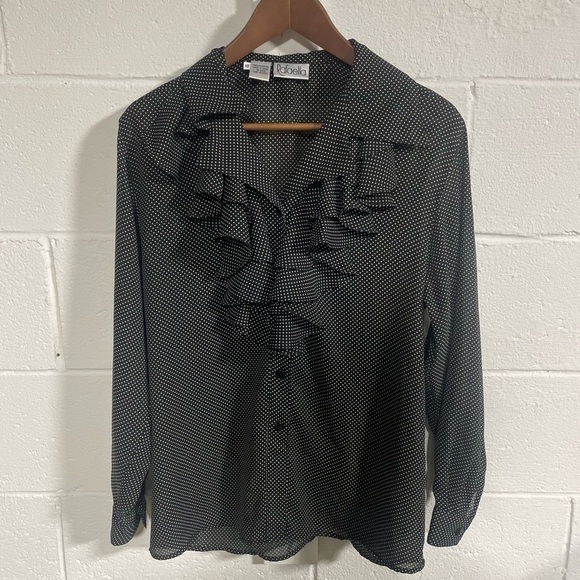 Rafaella Black|White Polkadot Button Down Blouse Sz 10 - Picture 1 of 3